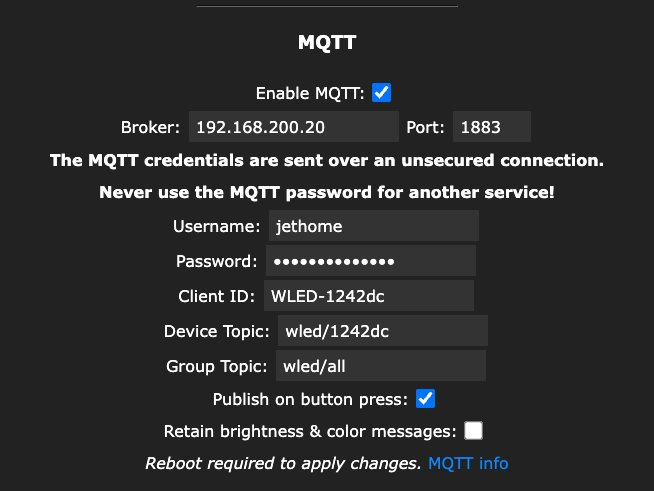 Настройки MQTT в WLED