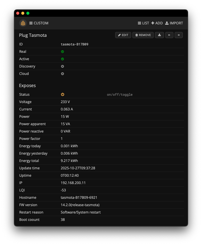 Вид устройства Tasmota